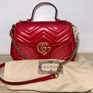 Gucci GG Calfskin Matalesse Top Handle Bag Hibiscus Red